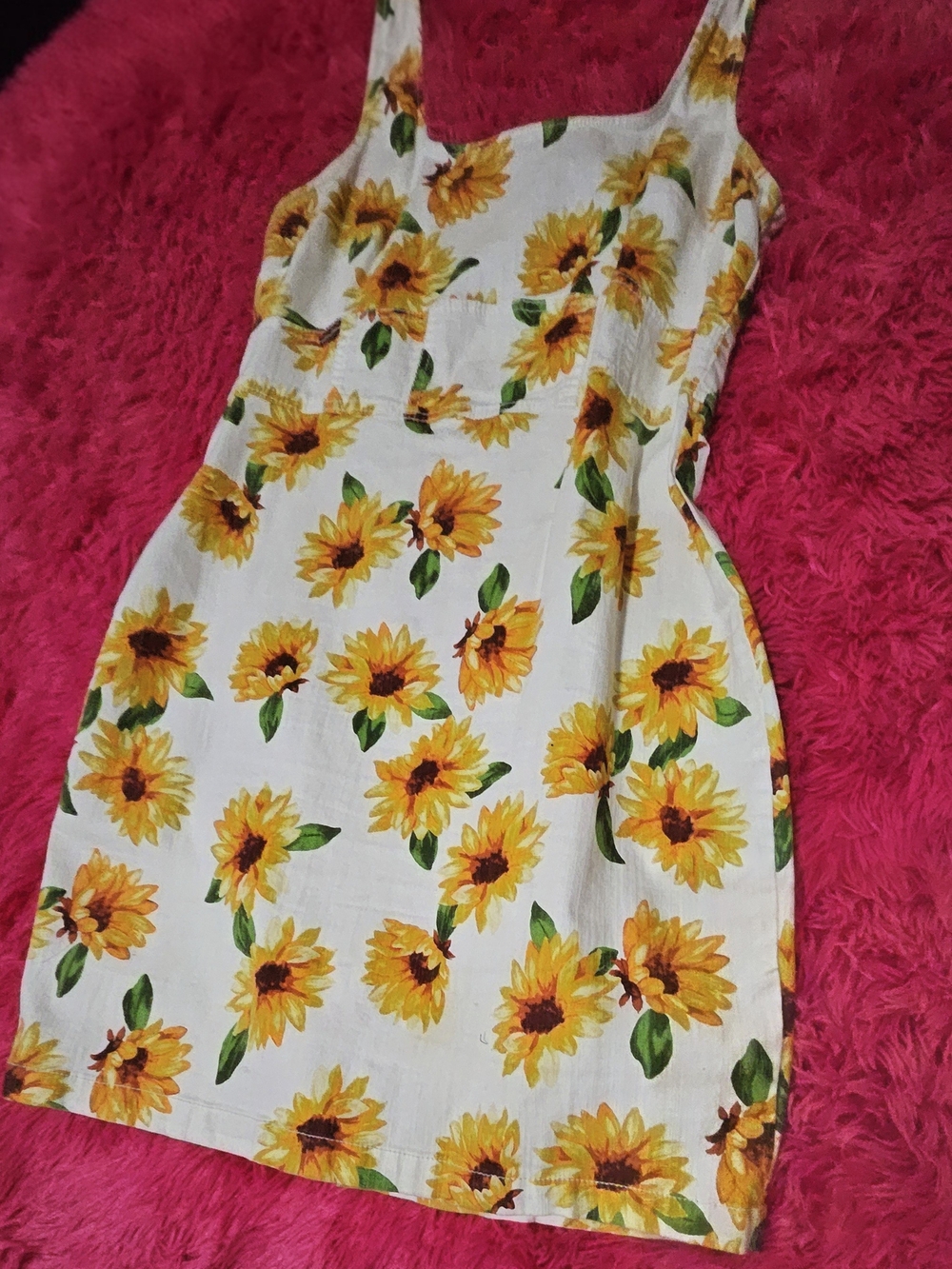 Sunflower Print Sleeveless Summer Dress - White & Yellow